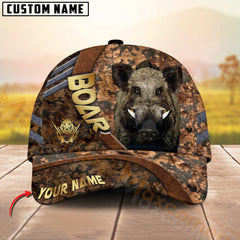 Maxcorners Hunting Cap Brown Camo With Golden Line Personalized Name 3D Cap (Deer/Moose/Elk/Boar)