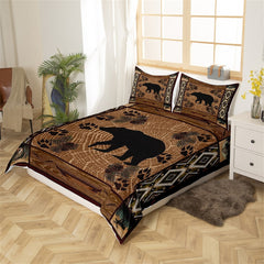 Maxcorners Bear Silhouette Duvet Cover, Wild Deer Bass Fish Jungle Animal Paw Print Bedding Set