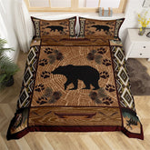 Maxcorners Bear Silhouette Duvet Cover, Wild Deer Bass Fish Jungle Animal Paw Print Bedding Set