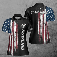 Maxcorners Usa Flag Bowling Jersey Customized Name, Team Name 3D Shirt For Women