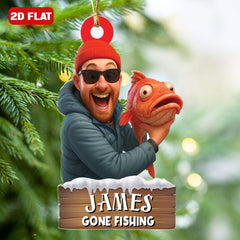 Maxcorners Custom Photo Fishing Ornament Personalized Image Fisherman Ornament Fishing Lovers Gift Fisherman Ornament Reel Cool Grandpa Papa Anglers