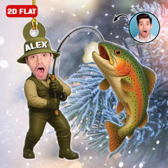 Maxcorners Custom Fishing Photo Ornament Personalized Fishing Picture Ornament For Dads Fly Fisherman Angler Bass Trout Fish Ornament Reel Cool Grandpa