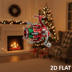 Maxcorners Personalized Fishing Reel 2D FLAT Ornament, Custom Fisherman Christmas Decor, Fishing Lover Xmas Tree Gift, Angler Holiday Ornament