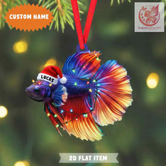 Maxcorners Personalized Beta Fish Christmas Ornament, 2D Flat Ornament, Santa Fish Funny Ornaments, Fishing Ornaments Christmas , Beta Fish Lover Gift