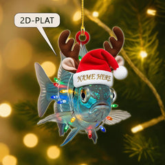 Maxcorners Personalized Funny Fish Christmas Ornament 2025 • Custom Name Bluegill with Santa Hat & Antlers • Fisherman Gift • Fishing Tree Decor