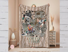 Maxcorners Custom Hunting Blanket, Personalized Duck Hunter Gift, Camo Blanket for Men, Family Photo Blanket, Dog Retriever, Hunting Lodge Decor
LM1611