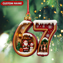 Maxcorners Personalized 67 Christmas Ornament, Custom Name Santa & Reindeer Number 67 Bauble, Holiday Tree Decoration