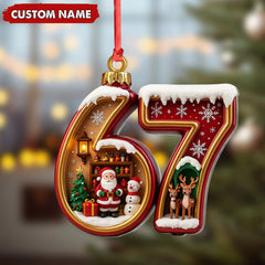 Maxcorners Personalized 67 Christmas Ornament, Custom Name Santa & Reindeer Number 67 Bauble, Holiday Tree Decoration