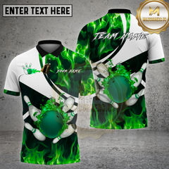 Maxcorners Bowling Shirt Blue Fire Storm Strike Multi Options Personalized Name, Team Name 3D Shirt