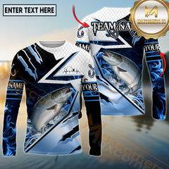 Maxcorners Saltwater Fishing Shirt Catfish Splash Blue Water Hook Pattern Sport Jersey Personalized Name, Team Name 3D All Over Printed Clothes