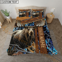 Maxcorners Moose Hunting Rustic Blue Forest Bedding Set 3D All Over Printed