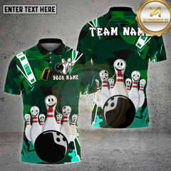 Maxcorners Bowling Shirt Cartoon Bowling Pins Funny Faces Personalized Name, Team Name 3D Shirt (4 Colors)