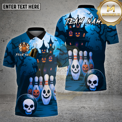 Maxcorners Haunted House Bowling Shirt Skull Pins Pumpkin Ball Halloween Style Custom Team Name Personalized Jersey (4 Colors)
