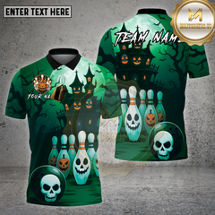 Maxcorners Haunted House Bowling Shirt Skull Pins Pumpkin Ball Halloween Style Custom Team Name Personalized Jersey (4 Colors)