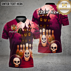 Maxcorners Haunted House Bowling Shirt Skull Pins Pumpkin Ball Halloween Style Custom Team Name Personalized Jersey (4 Colors)