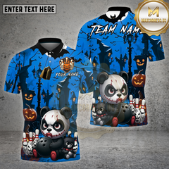 Maxcorners Evil Panda Bowling Shirt Halloween Haunted Street Bowling Pins Pumpkin Ball Personalized Team Jersey (4 Colors)