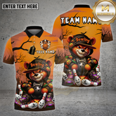Maxcorners Halloween Bear Bowling Shirt Pumpkin Ball Spooky Glow Haunted Bowling Pins Personalized Team Name Jersey (4 Colors)