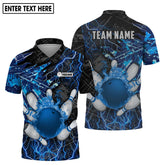MaxCorners Bowlings Blue Lightning Customized Name 3D Polo Shirt For Men