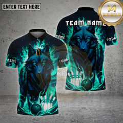 Maxcorners Wolf Bowling Shirt Flame Wolf Multioptions Personalized Name, Team Name Unisex 3D Shirt (4 Colors)