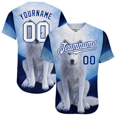 Maxcorners Custom Navy White-Royal 3D Pattern Design Wolf Authentic Baseball Jersey
LM0609