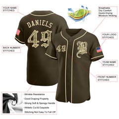 Maxcorners Custom Olive Camo-Black Premium American Flag Fashion Salute To Service Baseball Jerseys LM0210