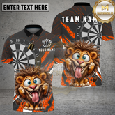 Maxcorners Lion Dart Player Funny Cartoon Expression Multicolor Options Personalized Name, Team Name 3D Shirt (4 Colors)