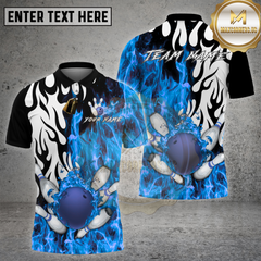 Maxcorners Bowling Shirt Flame Splash Power Strike Multi Options Personalized Name, Team Name 3D Shirt