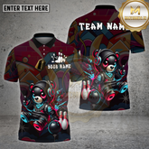 Maxcorners Bowling Shirt – Neon Cyber Bear Graffiti Style with Bowling Pins – Personalized Name, Team Name 3D Shirt