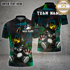 Maxcorners Bowling Shirt β King Wolf Cartoon Graffiti Style with Pins & Ball β Personalized Name, Team Name 3D Shirt