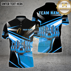 Maxcorners Bowling Shirt – Gold Bowling Pins & Ball Metallic 3D Design – Multi Options Personalized Name, Team Name 3D Shirt