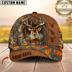 Maxcorners Deer Hunting Leather Edge Natural Camo Custom Name 3D Cap ( 6 colors)