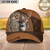 Maxcorners Deer Hunting Brown Leather Accent Forest Scene Custom Name 3D Cap ( 6 colors)