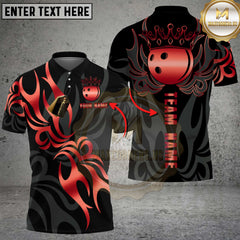 Maxcorners Bowling Shirt Golden Flame Bowling Ball Design Premium Multioptions Personalized Name, Team Name Unisex 3D Shirt