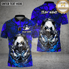 Maxcorners Bowling Shirt Angry Panda Red Black Electric Strike Design Multi Options Personalized Name, Team Name 3D Shirt