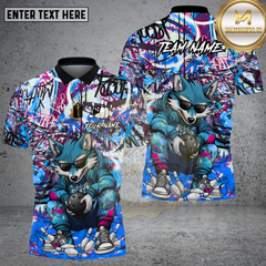 Maxcorners Bowling Shirt Cool Wolf Graffiti Street Art Colorful Pattern Multi Options Personalized Name, Team Name 3D Shirt