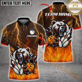 Maxcorners Bowling Thunder Bear Flame Multicolor Options Personalized Name, Team Name 3D Shirt (4 Colors)