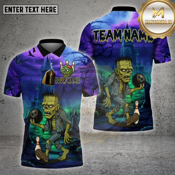 Maxcorners Bowling Shirt Zombie Horror Night Castle Personalized Name, Team Name 3D Shirts