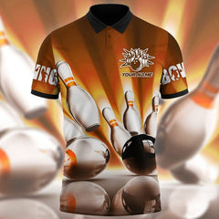 Maxcorners Bowling Ball And Pins Classic Multicolor Customized Name 3D Polo Shirt