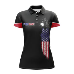 Maxcorners Bowling Black American Flag Customized Name All Over Printed Shirt For Women