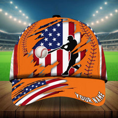 Max Corners Orange US Flag Cracked Baseball Custom 3D Cap