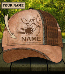 Maxcorners Bowling Pins Brown Classic Personalized Name 3D Cap