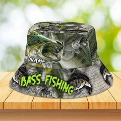 Maxcorners Bass Fishing Personalized Name 3D Over Printed Bucket Hat