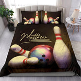 Maxcorners Bowling Pin Ball Bowler Vintage Player Personalized Name 3D Bedding Set