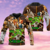 Maxcorners Billiard Vintage Dogs Playing Pool With So Much Fun 3D Over Printed Hoodie
