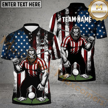 Maxcorners Golf American Flag Bigfoot Customized Name, Team Name 3D Shirt
