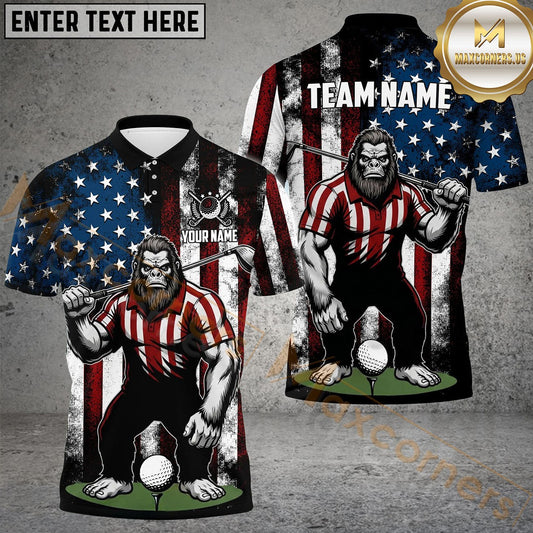 Maxcorners Golf American Flag Bigfoot Customized Name, Team Name 3D Shirt