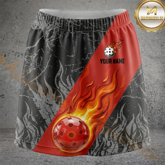 Maxcorners Pickleball Gray Red Fireball Personalized 3D Skort, Skirts With Shorts