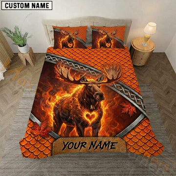 Maxcorners Moose Hunting Fiery Orange Bedding Set 3D Print Custom Name