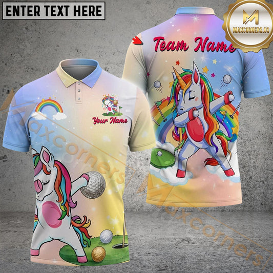 Maxcorners Golf Funny Unicorn Customized Name, Team Name 3D Shirt
