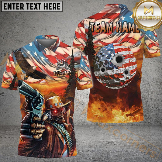 Maxcorners Golf American West Cowboy Skull Customized Name, Team Name 3D Shirt